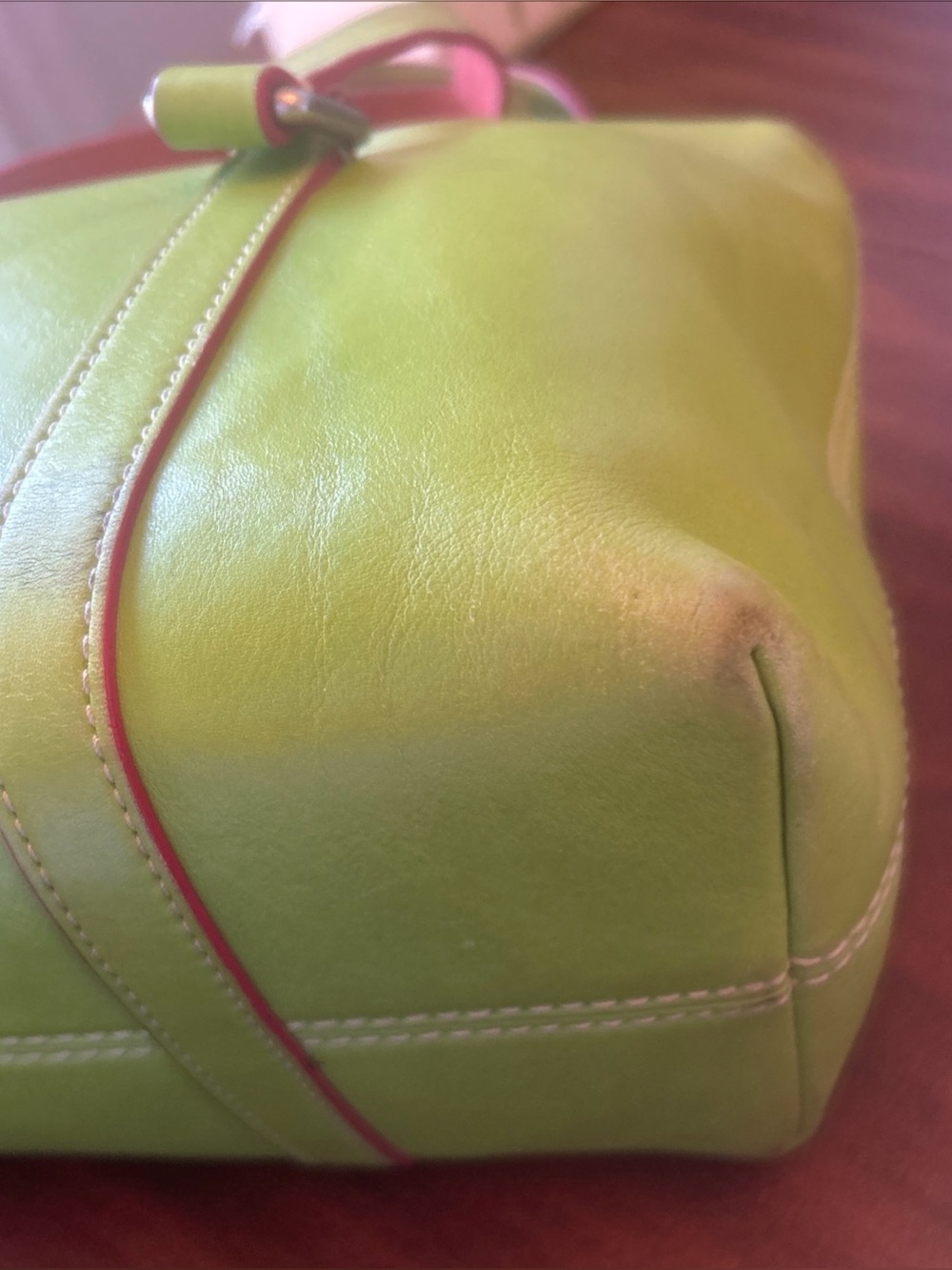 Dooney & Bourke Lime Heart Buckle Green & Pink Trim Shoulder Bag VTG - Picture 14 of 16